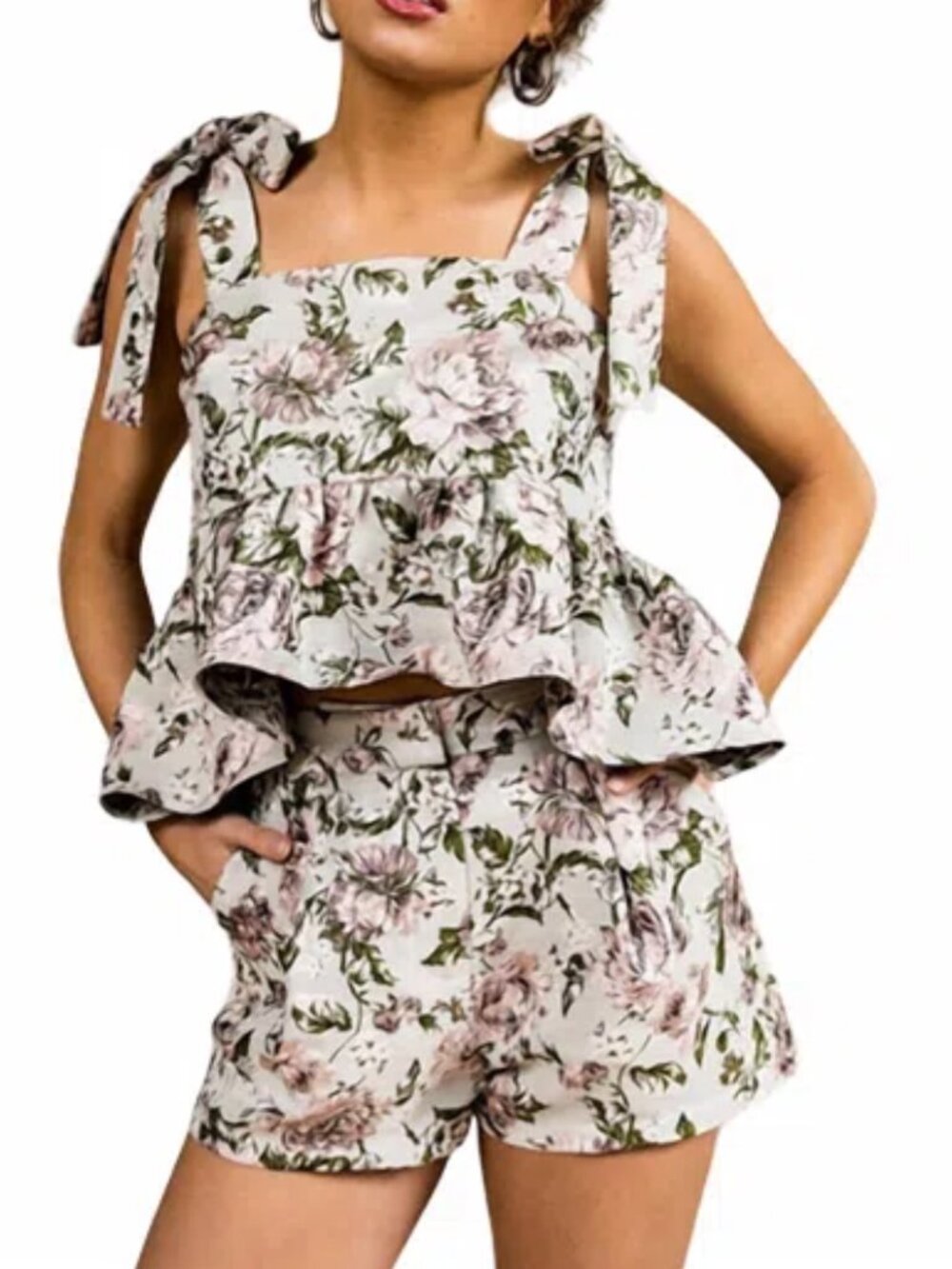 Moodie by Dressed in LALA- Jacquard fabric peplum top and bottom set